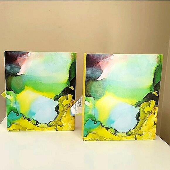 Art Box Signs Primitives By Kathy Set Of 2 Green Abstract Box Signs #0376 - Picture 1 of 4